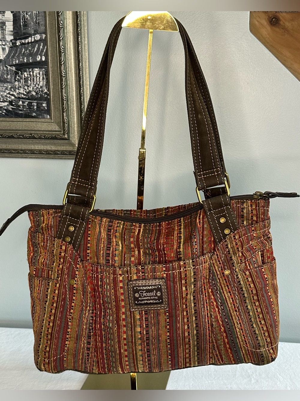 Vintage Fossil Presley Bag Tapestry Color Striped Excellent Y2K Condition - Picture 2 of 14